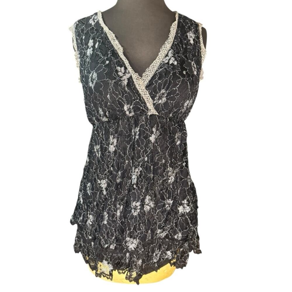 Y2K Metallic Lace Babydoll Layered Top Womens Size M Whimsigoth Fairy Grunge